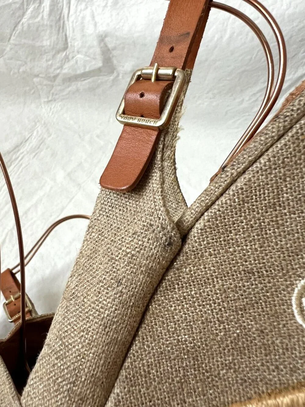Tory Burch espadrille sandals womens 8 beige canvas wedge slingback ankle strap